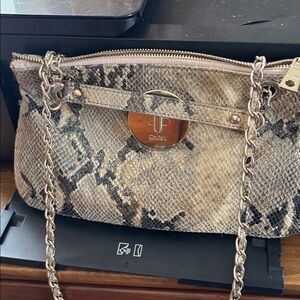 DKNY Beige Snake Print Shoulder Bag with Chain